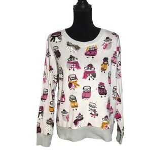 Secret Treasures Women's Velour Crew-Neck Top in Soft Silver Owls - Size M